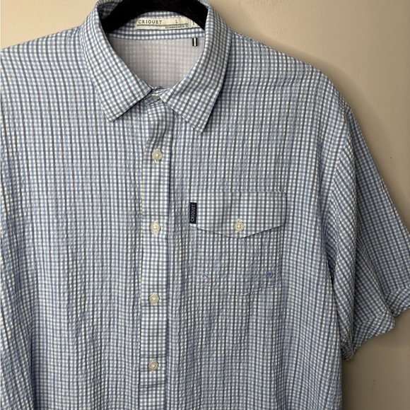 Criquet Men’s Blue Plaid Polo Golf Shirt Large Button Up Short Sleeve - Picture 3 of 5